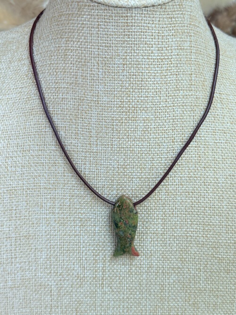 Unisex Ruby Zoisite Fish Pendant Necklace